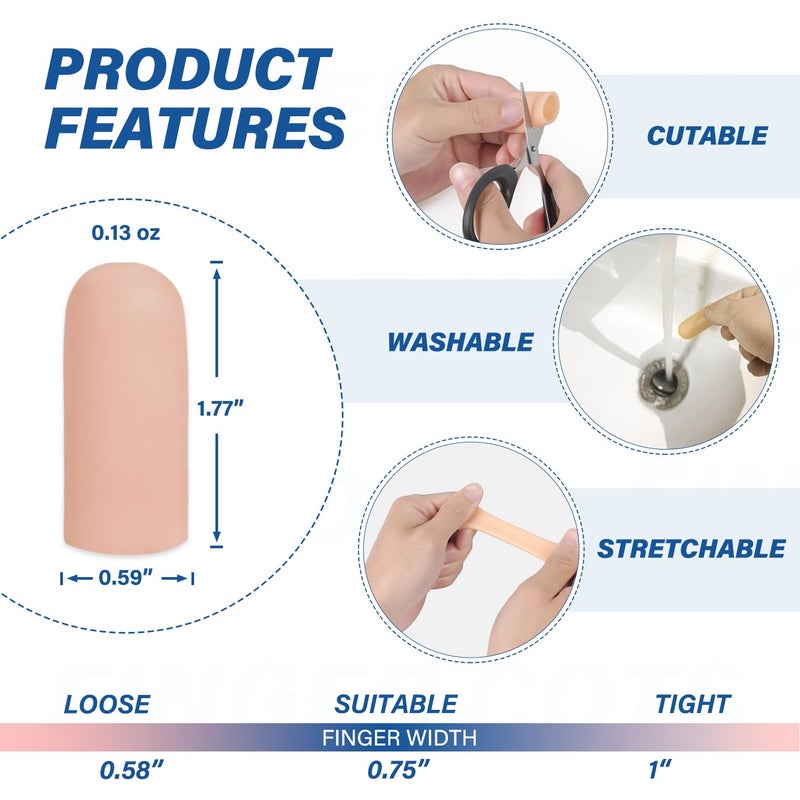 MasterMo Gel Finger Cots Protectors, Silicone Fingers Covers Bandages Caps Sleeves for Fingertip Thumb Protection, Ideal for Trigger, Arthritis, Cracking, Blisters, Callus, Hangnail & Pain Relief (Nude, M, 10PCS) - Image 2