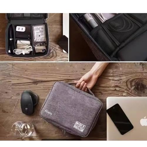 Aliens Gadget Travel Tech Organizer Case Bag Pouch/Electronic/Toiletry Organiser/Cosmetic Kit Polyester Water-Repellent for ipad, Charger, Hard Disk, Cables, PC & Laptop Accessories (Grey) - Image 5