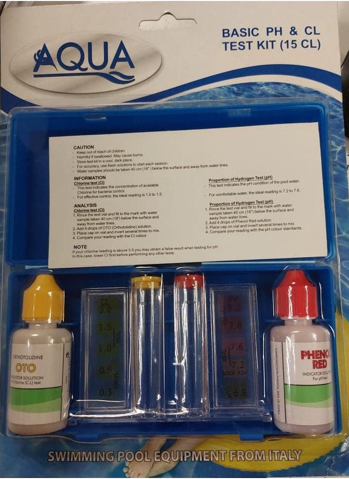 Generic - Aqua swimming pool basic PH & CL test kit -OTO/CL - 20ml, PH - 20 ml - Image 1