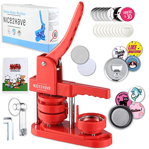 nice2have Nice2Have Button Maker Machine 225 inch 58mm  100 Buttons 5 Bottle Openers 5 Fridge Magnets 500 Free DesignsCircle CutterMagic Book  InstallationFree Pin Maker Machine 