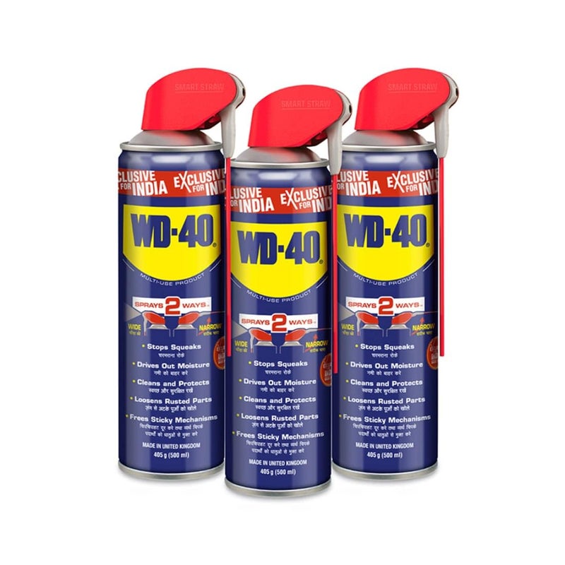 WD40 رذاذ WD-40 سمارت ستراو 500 مل متعدد الاستخدامات لصيانة السيارات، مزيل الصدأ، تحسين المنزل، يفك الأجزاء العالقة والصدئة، يزيل البقايا اللاصقة، إزالة الترسبات، واقي ووكيل تنظيف (عبوة من 3)  - Image 1