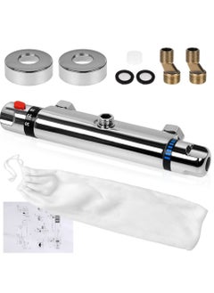 Excefore Chrome Thermostatic Shower Mixer, Solid Brass Bathroom Thermostat Bar Valve Anti Scald Tap, Top Outlet Design, Constant Temperature Control, Hot & Cold Water Mixer(Top 1/2")  - Image 2
