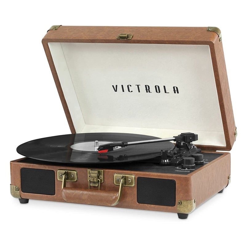 Victrola Vintage 3-Speed Bluetooth Portable Suitcase Record Player with Built-in Speakers | Upgraded Turntable Audio Sound|Brown, Model Number: VSC-550BT-BRW - Image 1
