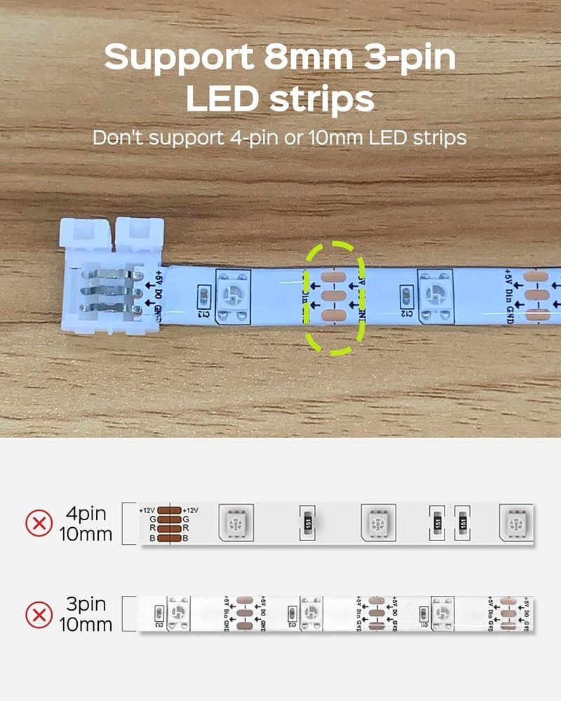 JACKYLED 8mm 3-Pin LED Connectors for LED Strip Lights, Total 22Pcs Corner Connectors Kit for Unwired Gapless Solderless Adapter Extension - 8mm 3pin 10 Pack - Image 3