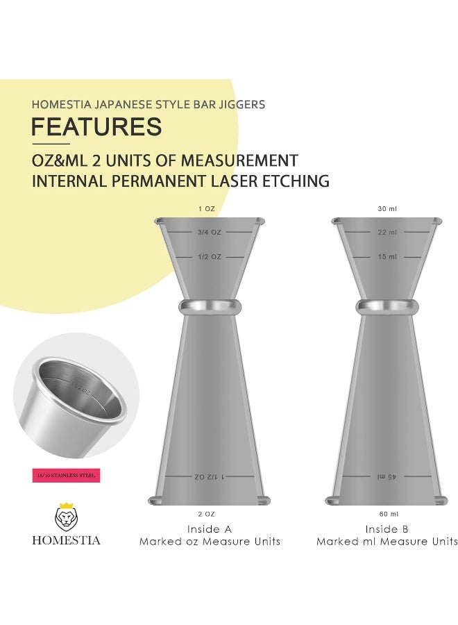 Homestia Double Cocktail Jigger Japanese Style Stainless Steel Bar Measuring Jigger 1 & 2 oz  - Image 3