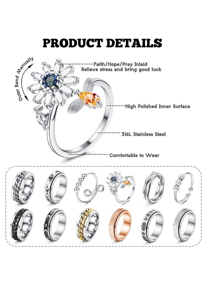 FASACCO Anxiety Ring For Women Fidget Rings For Anxiety Spinner Ring Figit Spinning Ring Anti Anxiety Ring For Women Men Size 13  - Image 3