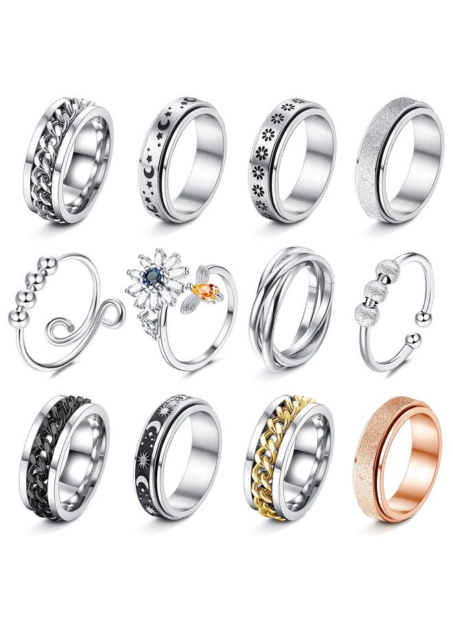 FASACCO Anxiety Ring For Women Fidget Rings For Anxiety Spinner Ring Figit Spinning Ring Anti Anxiety Ring For Women Men Size 13  - Image 2