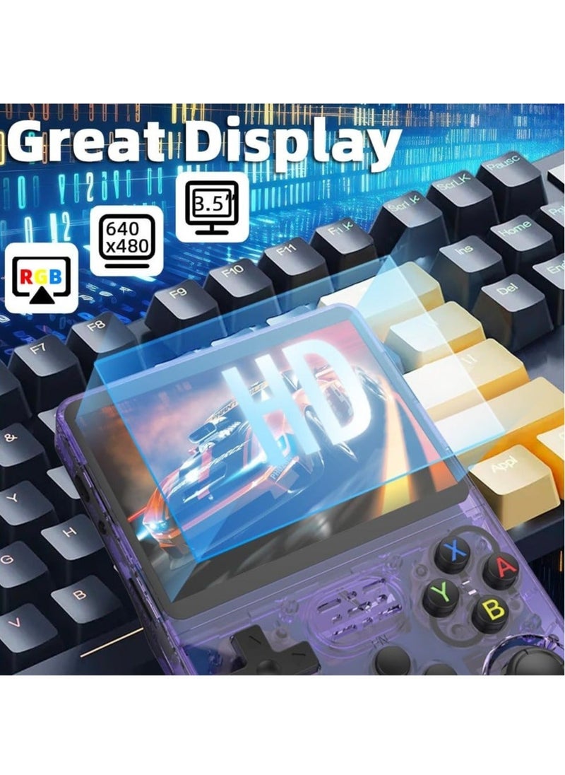 R36S Handheld Retro Gaming Console Linux System with 128G TF Card, Preloaded with 15000+ Games, Retro Video Game Console 3.5-inch IPS Screen (Purple 128G)
