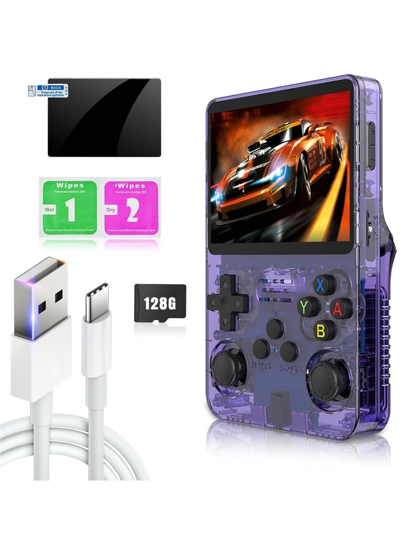 R36S Handheld Retro Gaming Console Linux System with 128G TF Card, Preloaded with 15000+ Games, Retro Video Game Console 3.5-inch IPS Screen (Purple 128G)