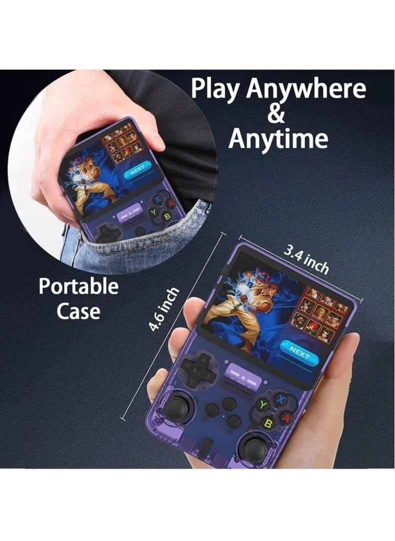 R36S Handheld Retro Gaming Console Linux System with 128G TF Card, Preloaded with 15000+ Games, Retro Video Game Console 3.5-inch IPS Screen (Purple 128G)