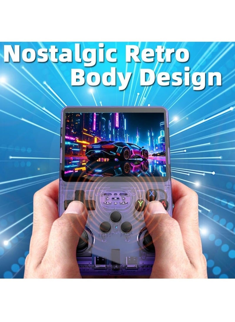 R36S Handheld Retro Gaming Console Linux System with 128G TF Card, Preloaded with 15000+ Games, Retro Video Game Console 3.5-inch IPS Screen (Purple 128G)