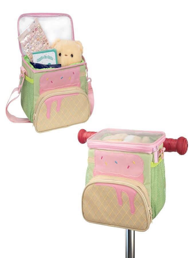 rolovee Kids Bike Basket Front 2-in-1 Boys & Girls Bike Basket Ice Cream Design Tool-Free Install 600D Nylon Shoulder Bag Convertible Handlebar Bag & Crossbody Purse for Kids Bicycle/Ebike/Knee Scooter - Image 1
