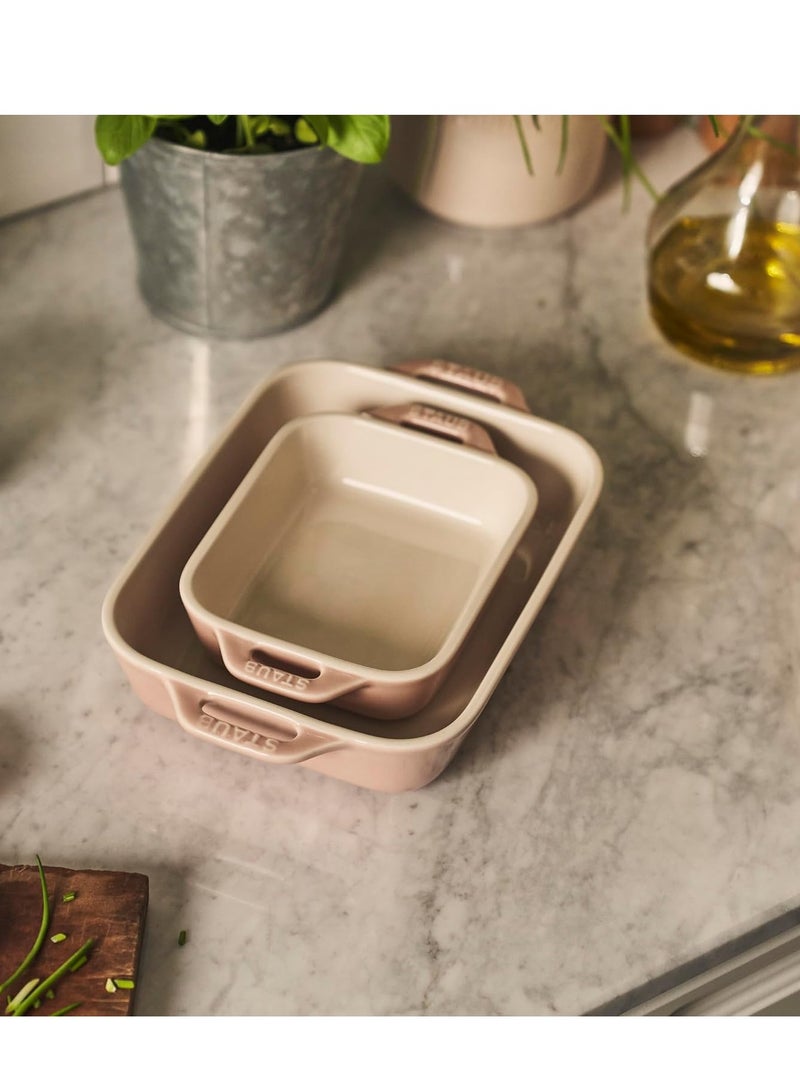 STAUB Stoneware Gratins Ceramic 2-pc Rectangular Baking Dish Set-Macaron Pastel Pink - Image 4