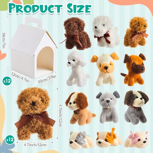 ShinyRelief 24 Pcs Adopt a Puppy Party Favors Bulk 12 Pcs Dog Party Favors Boxes 12 Pieces Mini Plush Dog Stuffed Animals for Birthday Thanksgiving Christmas Decoration GiftsWhite - Image 5