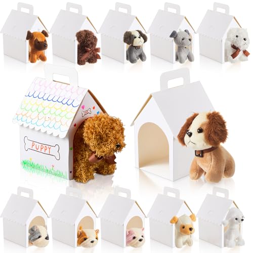 ShinyRelief 24 Pcs Adopt a Puppy Party Favors Bulk 12 Pcs Dog Party Favors Boxes 12 Pieces Mini Plush Dog Stuffed Animals for Birthday Thanksgiving Christmas Decoration GiftsWhite - Image 1