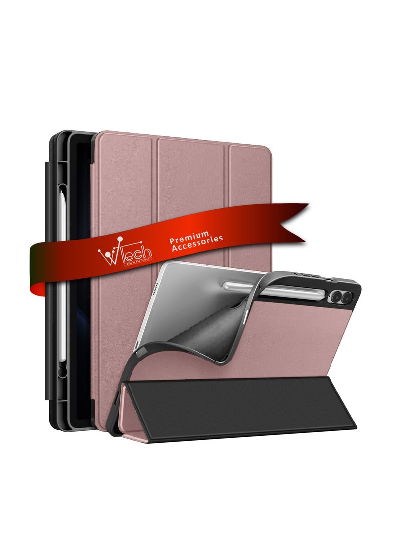 Wtech Smart Flip Auto Awake/Auto Sleep Leather Texture Case Cover For Samsung Galaxy Tab S9 FE Plus 5G 2023 (X616B, X610) 12.4 Inch Rose Gold - Image 1