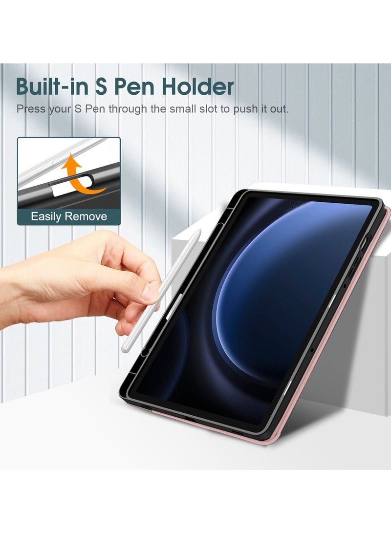 Wtech Smart Flip Auto Awake/Auto Sleep Leather Texture Case Cover For Samsung Galaxy Tab S9 FE Plus 5G 2023 (X616B, X610) 12.4 Inch Rose Gold - Image 4