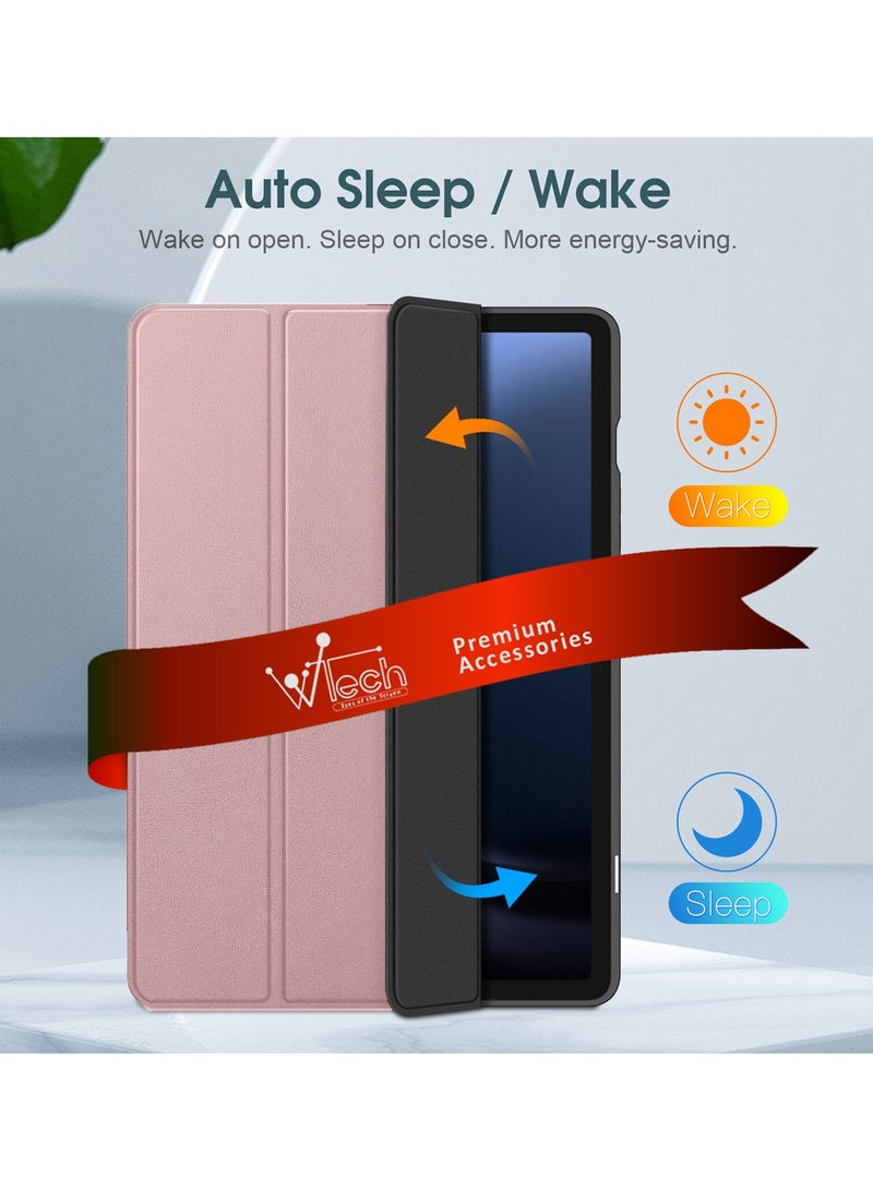 Wtech Smart Flip Auto Awake/Auto Sleep Leather Texture Case Cover For Samsung Galaxy Tab S9 FE Plus 5G 2023 (X616B, X610) 12.4 Inch Rose Gold - Image 2