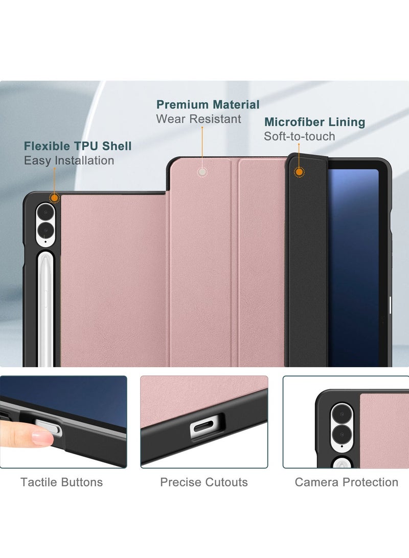 Wtech Smart Flip Auto Awake/Auto Sleep Leather Texture Case Cover For Samsung Galaxy Tab S9 FE Plus 5G 2023 (X616B, X610) 12.4 Inch Rose Gold - Image 5