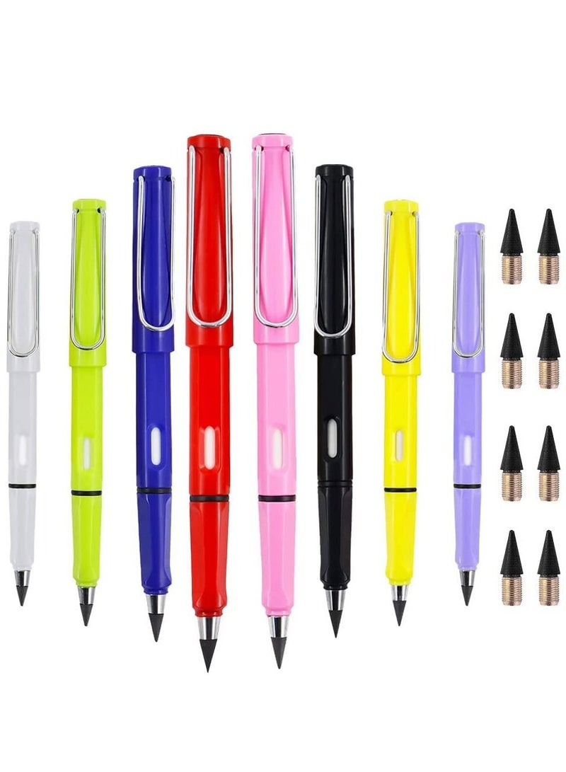 KASTWAVE 8 Pcs Inkless Pencils,Everlasting Pencil Unlimited Writing Eternal Pencil Write Smoothly Metal Inkless Pen with 8 Replaceable Graphite Nib & Eraser for Kids,Adults,Home,Office,School Supplies - Image 1