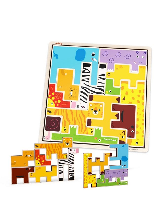 Webby Wooden Animal Puzzle Brain Teaser Learning Toy for Kids - Image 1