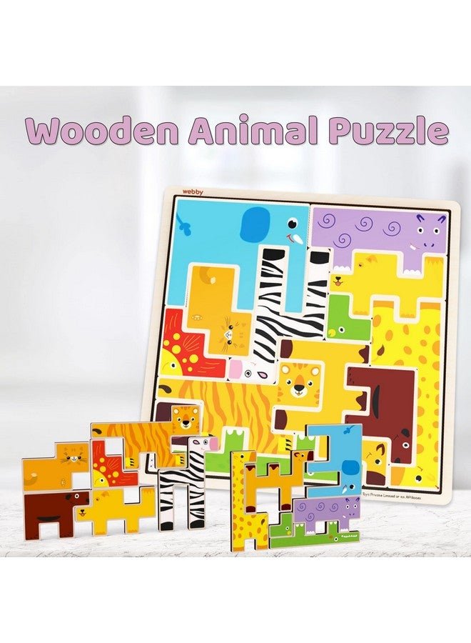Webby Wooden Animal Puzzle Brain Teaser Learning Toy for Kids - Image 4