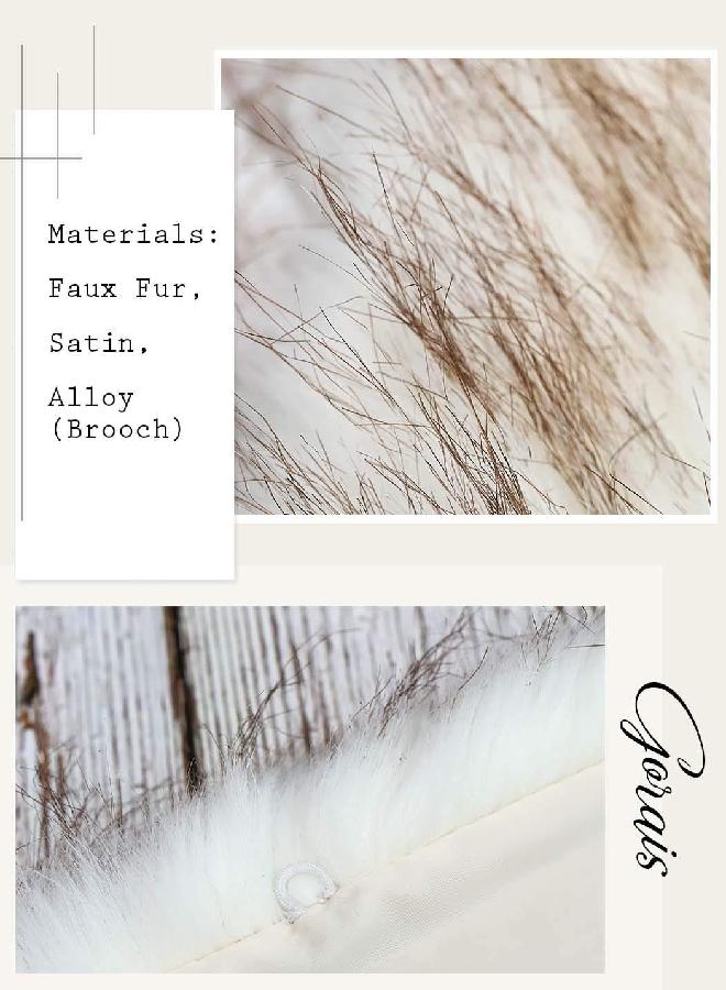 GORAIS Women's Wedding Faux Fur Shawls and Wraps Bridal Fur Scarf Stoles with Brooch for Bride and Bridesmaids (US 4-14(S-M), G Brown and White) - Image 3