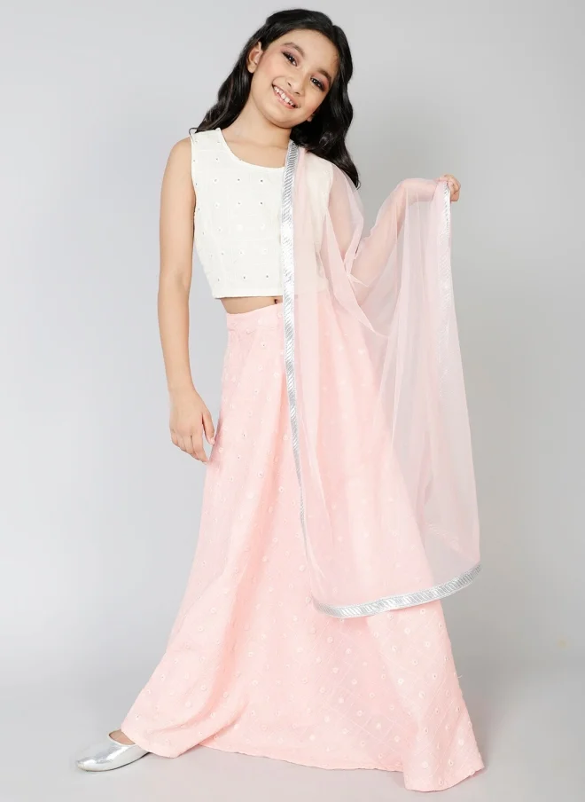 أيه كيه إس Pink Mirror Work Lehenga Choli Set for Girls