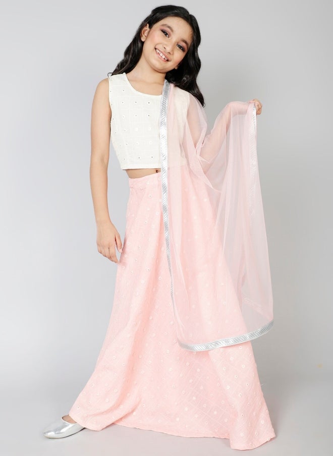 AKS Pink Mirror Work Lehenga Choli Set for Girls - Image 1