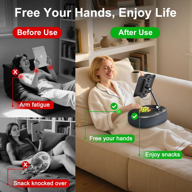 HUMANCOZY Beanbag Tablet Pillow Stand Raises Screen Height, Hands-Free Reading Holder, with Snack Bowl and Detachable Base for Bed or Couch, Compatible for Kindle, iPad, eBook, Tablet - Image 2