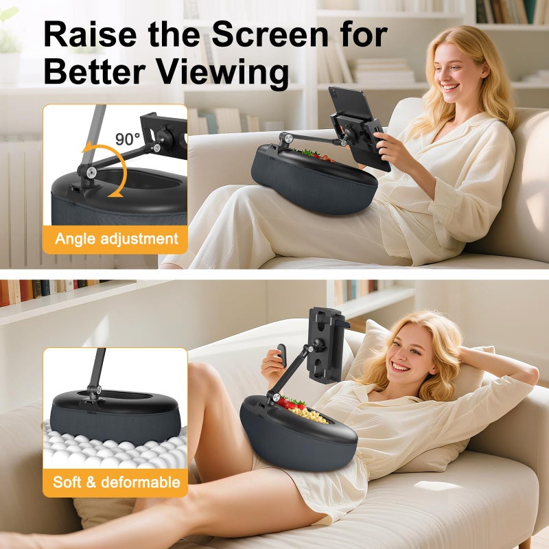 HUMANCOZY Beanbag Tablet Pillow Stand Raises Screen Height, Hands-Free Reading Holder, with Snack Bowl and Detachable Base for Bed or Couch, Compatible for Kindle, iPad, eBook, Tablet - Image 3