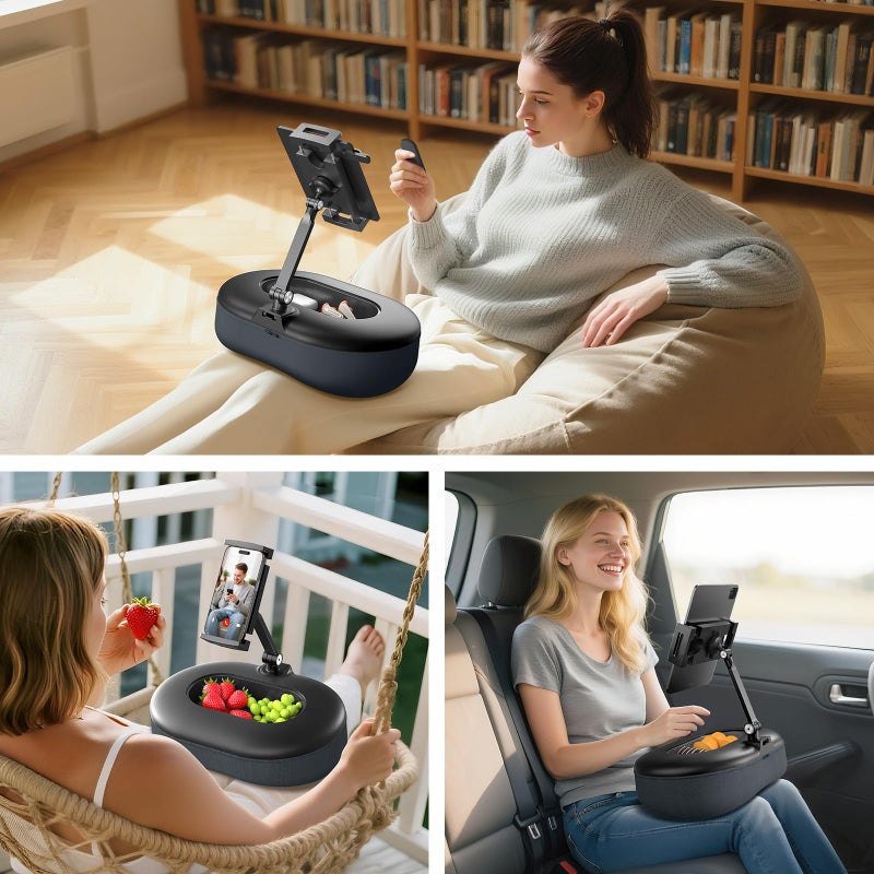 HUMANCOZY Beanbag Tablet Pillow Stand Raises Screen Height, Hands-Free Reading Holder, with Snack Bowl and Detachable Base for Bed or Couch, Compatible for Kindle, iPad, eBook, Tablet - Image 4