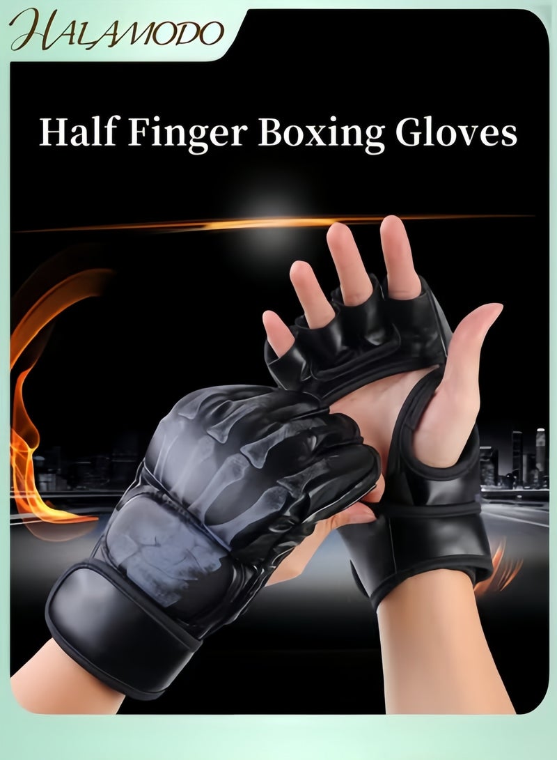 HALAMODO MMA Gloves Boxing Gloves Half Finger Adjustable Mitts Fighting Gloves for Punching Bag Training UFC Grappling Sparring Gloves for Men Women Teen - Image 1