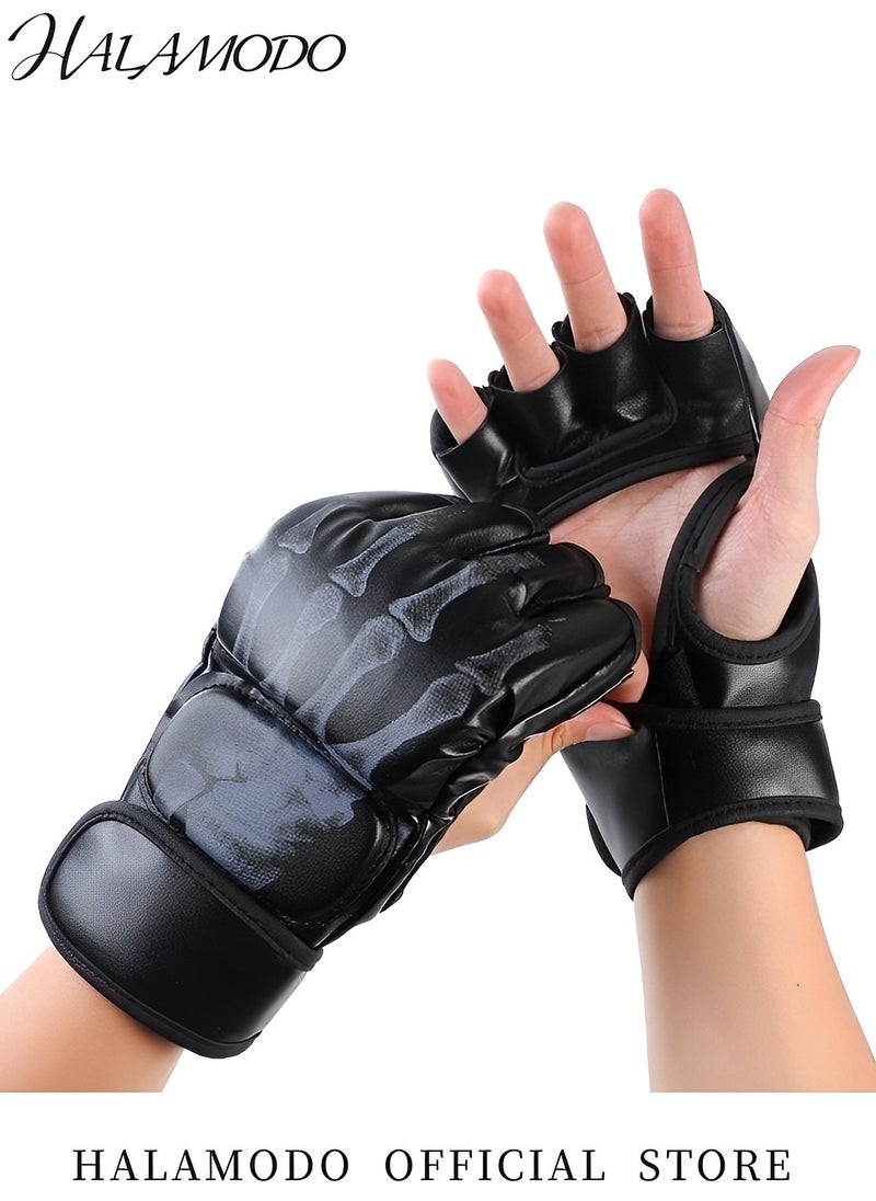 HALAMODO MMA Gloves Boxing Gloves Half Finger Adjustable Mitts Fighting Gloves for Punching Bag Training UFC Grappling Sparring Gloves for Men Women Teen  - Image 2