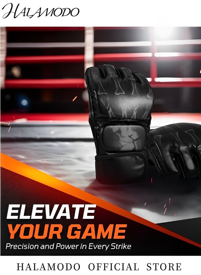 HALAMODO MMA Gloves Boxing Gloves Half Finger Adjustable Mitts Fighting Gloves for Punching Bag Training UFC Grappling Sparring Gloves for Men Women Teen  - Image 3