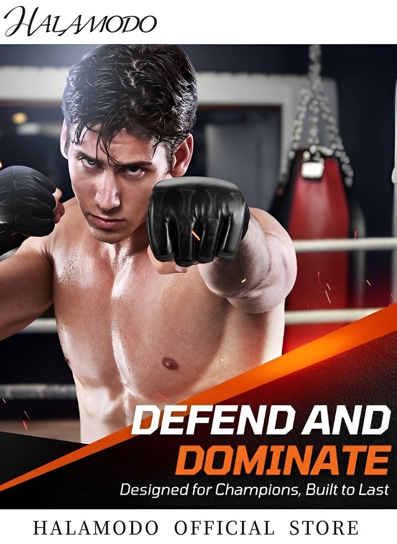 HALAMODO MMA Gloves Boxing Gloves Half Finger Adjustable Mitts Fighting Gloves for Punching Bag Training UFC Grappling Sparring Gloves for Men Women Teen  - Image 4