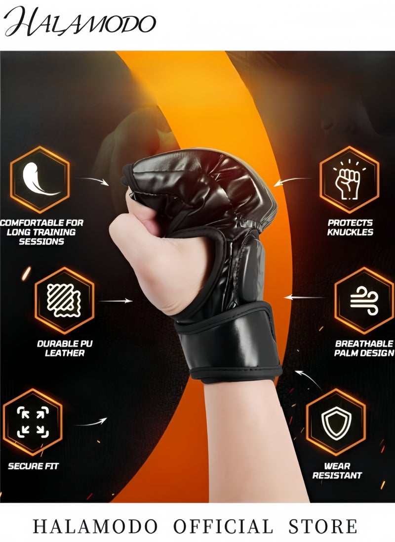 HALAMODO MMA Gloves Boxing Gloves Half Finger Adjustable Mitts Fighting Gloves for Punching Bag Training UFC Grappling Sparring Gloves for Men Women Teen  - Image 5