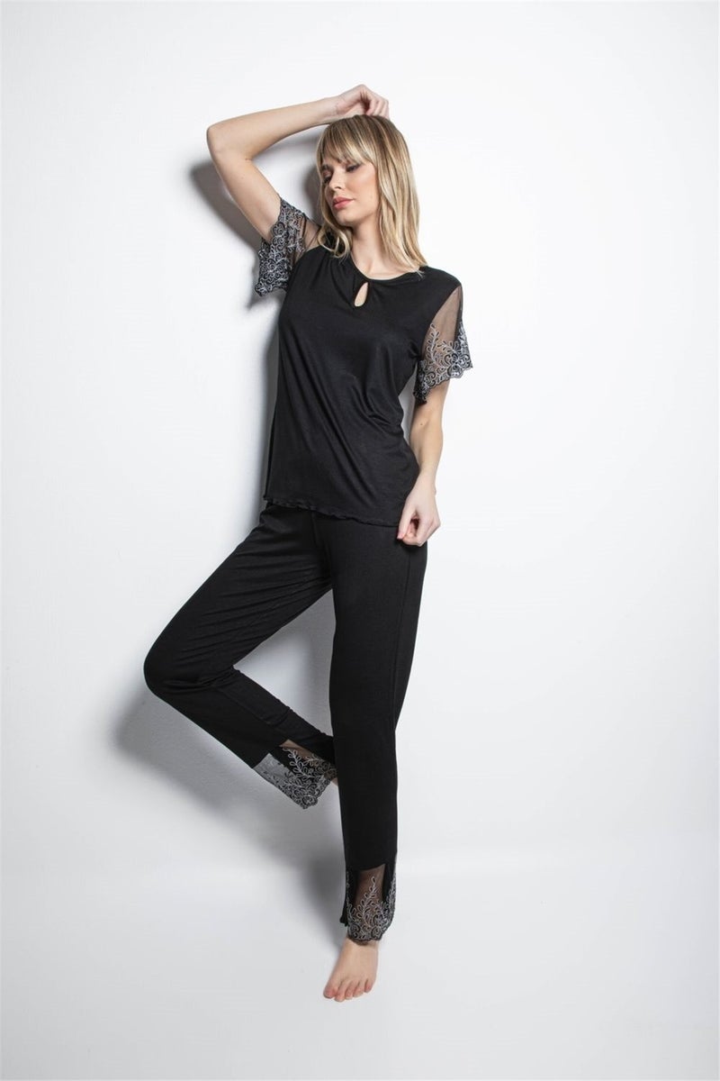 Monamise 19193 Women's Black Short Sleeve Pajama Set  - Image 3