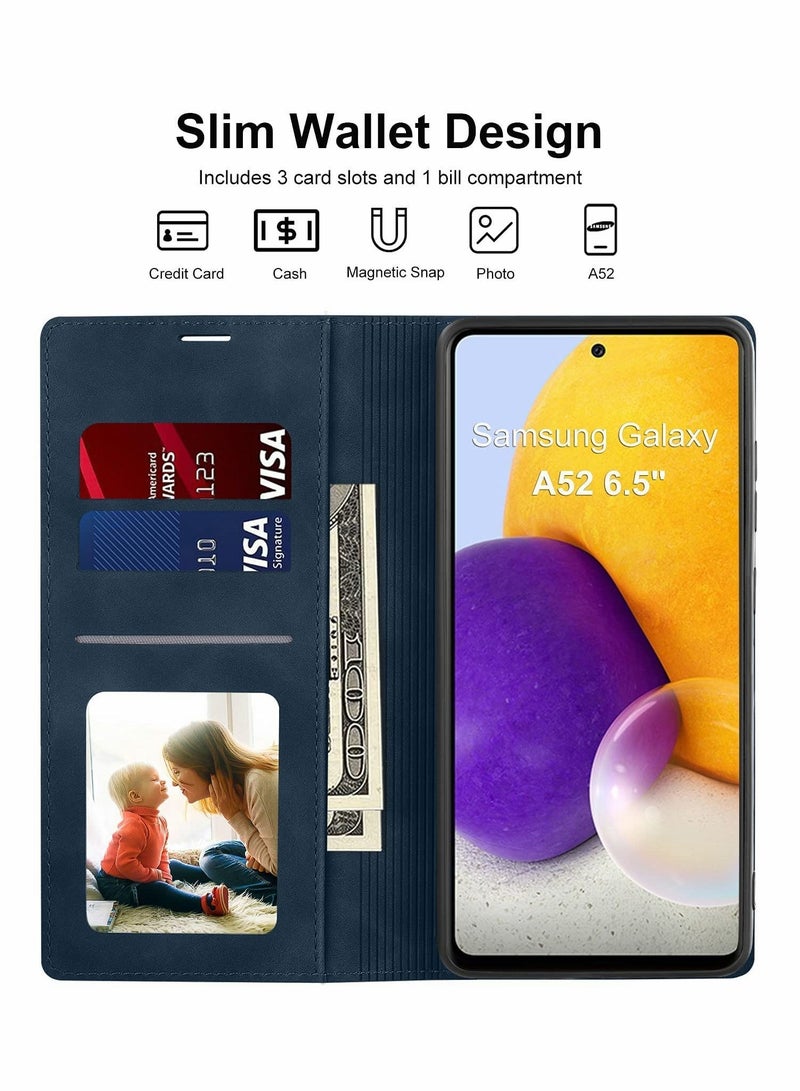 Y&D Case for Samsung A52 Cover Wallet Leather Flip Case, Kickstand Card Holder Slots Galaxy (Blue)  - Image 4
