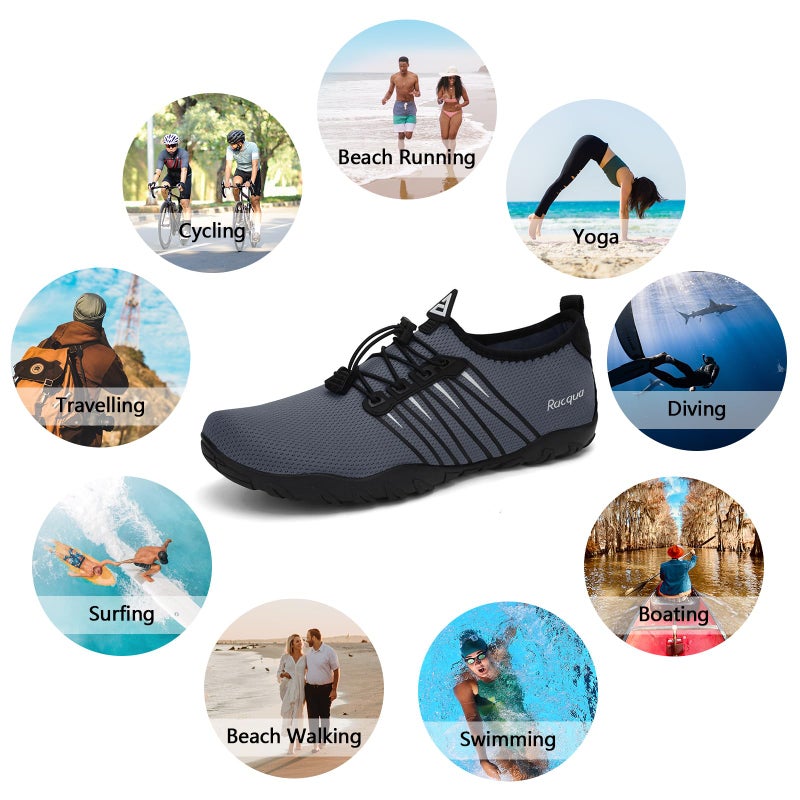 Racqua Diving Water Shoes Quick Dry Barefoot Beach Aqua Sport Swim Surf Pool for Men Women Grey 12 Women/11 Men - Image 2