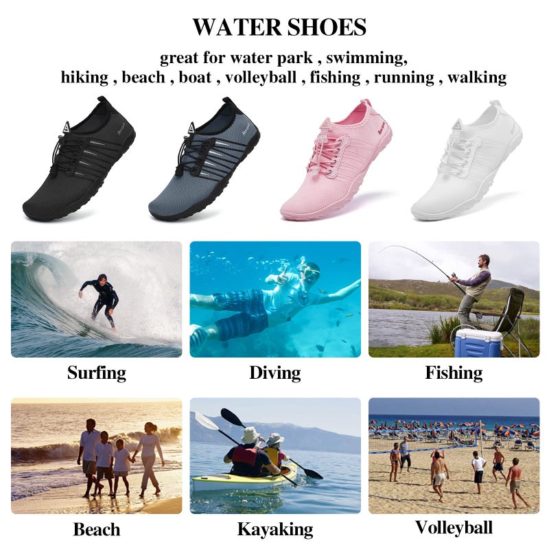 Racqua Diving Water Shoes Quick Dry Barefoot Beach Aqua Sport Swim Surf Pool for Men Women Grey 12 Women/11 Men - Image 5