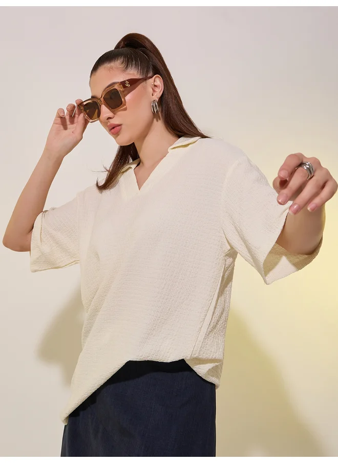 تايك تو Take Two Textured Polo Neck Short Sleeve T-Shirt