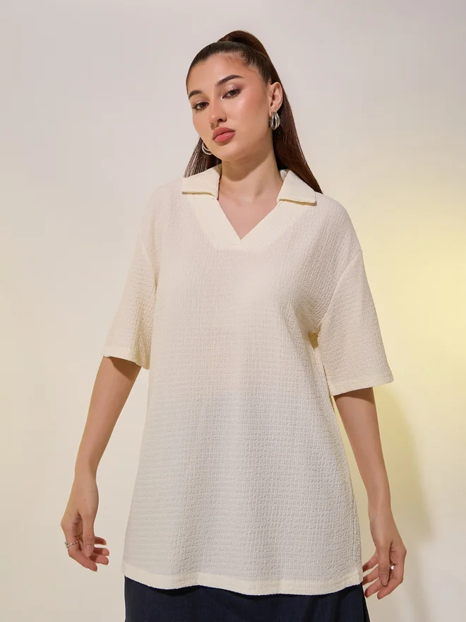Take Two Take Two Textured Polo Neck Short Sleeve T-Shirt