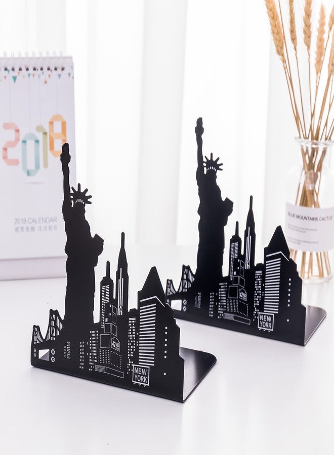 oddpod™ Liberty Laser-Cut Metal Bookends Organizer/Decorative Non-Skid Desktop Book Shelf for Office Decor, Book Shelf, Living Room, Library, School & Home Décor 1339 6.5" - Black - Image 1