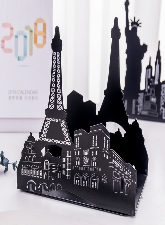 oddpod™ Liberty Laser-Cut Metal Bookends Organizer/Decorative Non-Skid Desktop Book Shelf for Office Decor, Book Shelf, Living Room, Library, School & Home Décor 1339 6.5" - Black - Image 4