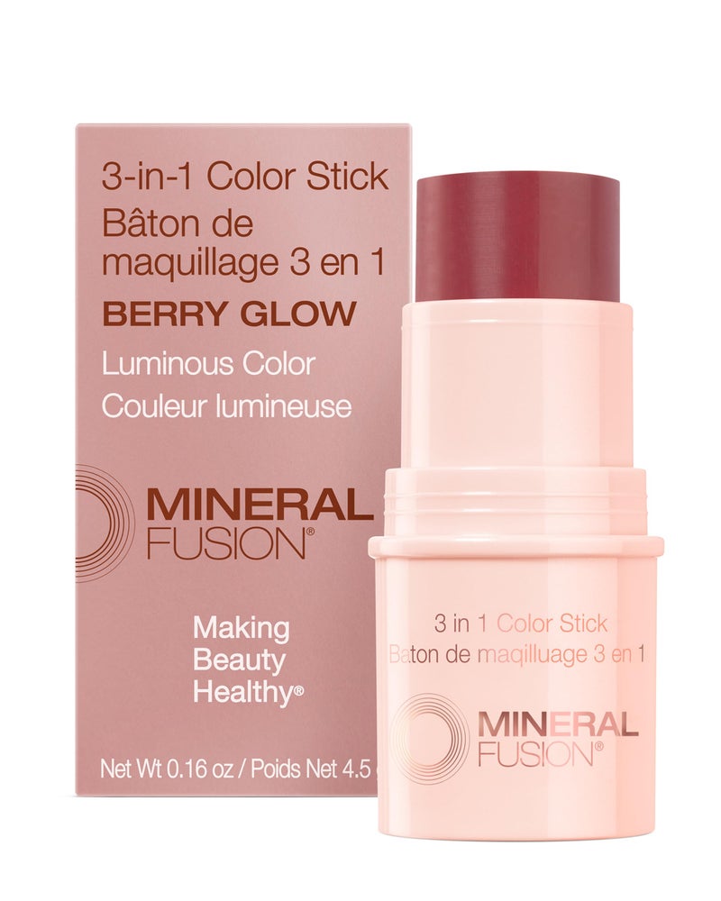 Mineral Fusion 3-in-1 Color Stick - Hydrating Tinted Cream Blush for Cheeks, Lip and Eye - Natural Multi Use Makeup (Berry Glow) - Image 1