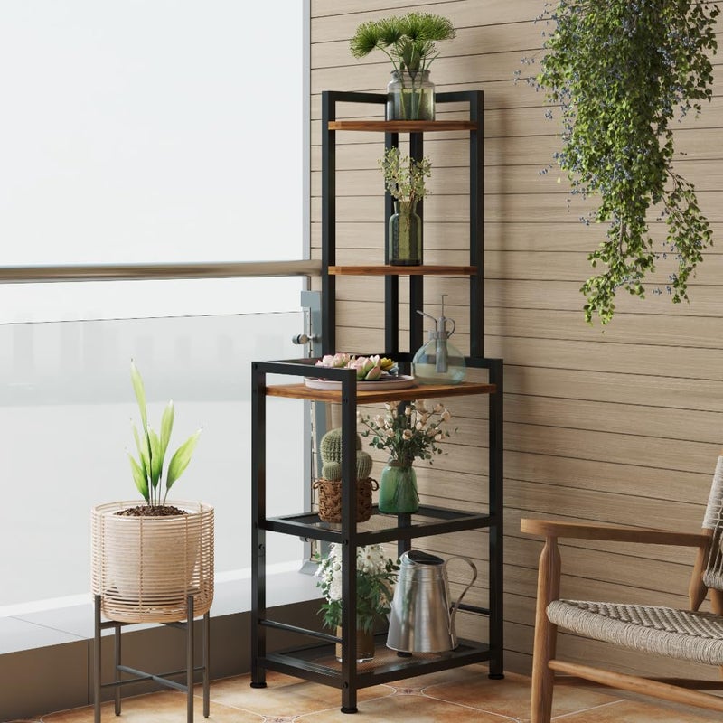 LINGMI Plant Stand, Corner Shelf Stand, 5-Tier Corner Bookshelf, Tall Standing Storage Shelf Organizer with Metal Frame & Wood Shelves, Plant Stand Indoor for Home Decor, Bedroom, Living Room, Office - Image 1
