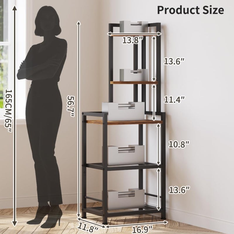LINGMI Plant Stand, Corner Shelf Stand, 5-Tier Corner Bookshelf, Tall Standing Storage Shelf Organizer with Metal Frame & Wood Shelves, Plant Stand Indoor for Home Decor, Bedroom, Living Room, Office - Image 4