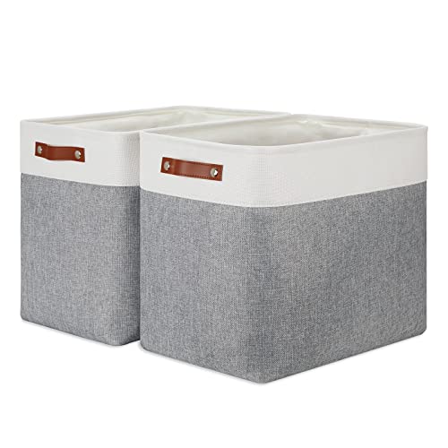 DULLEMELO Extra Large Storage Baskets, Fabric Storage Bins for Organizing Shelves Nursery Toys Books, Closet Baskets and Bins with Handles, White&Grey, 2-Pack - Image 1