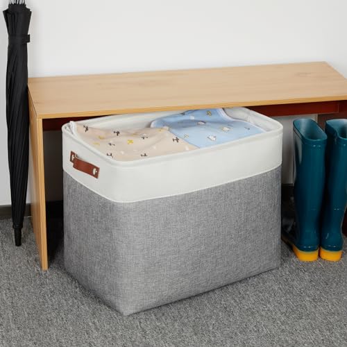 DULLEMELO Extra Large Storage Baskets, Fabric Storage Bins for Organizing Shelves Nursery Toys Books, Closet Baskets and Bins with Handles, White&Grey, 2-Pack - Image 3
